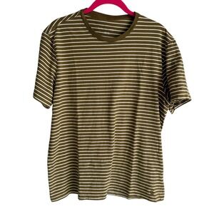 EVERLANE UNIFORM Olive Green Crew Neck Striped Mens Short Sleeve Tee, L‎